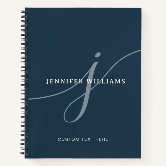 Elegantes Schlichtes Dusty Navy Blue Script Monogr Notizbuch (Vorderseite)
