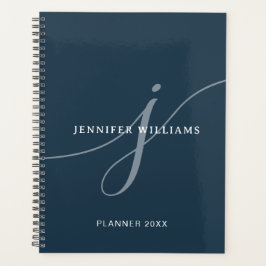 Elegantes Schlichtes Dusty Navy Blue Script Monogr Planer