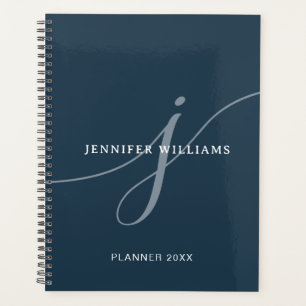 Elegantes Schlichtes Dusty Navy Blue Script Monogr Planer