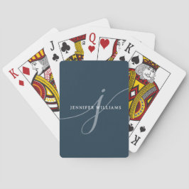 Elegantes Schlichtes Dusty Navy Blue Script Monogr Spielkarten