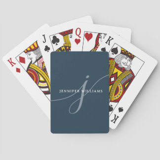 Elegantes Schlichtes Dusty Navy Blue Script Monogr Spielkarten
