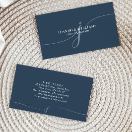 Elegantes Schlichtes Dusty Navy Blue Script Monogr Visitenkarte