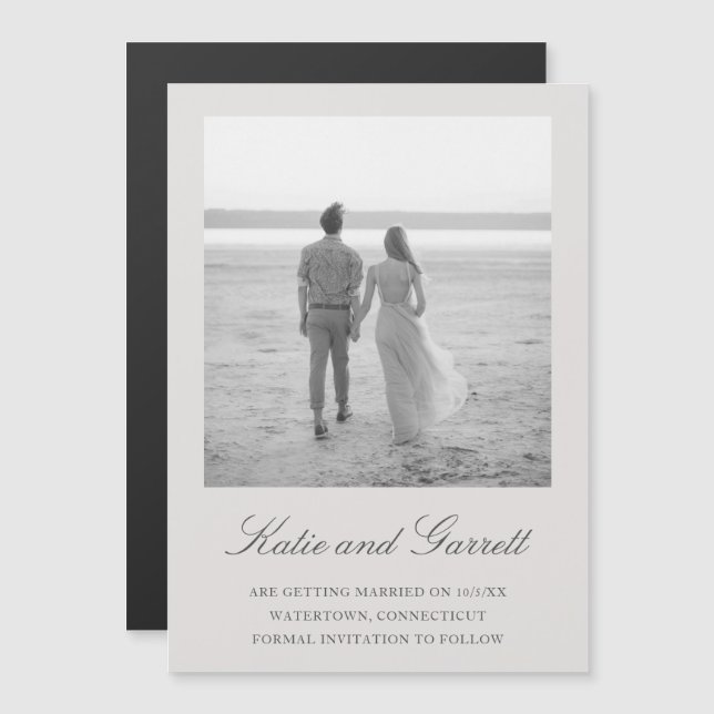 Elegantes schlichtes graues Foto Save the Date Magneteinladung (Vorne/Hinten)