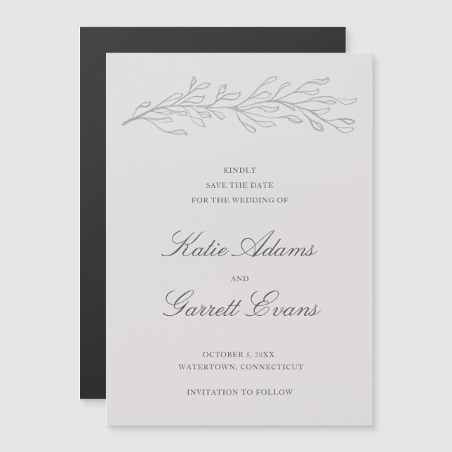 Elegantes schlichtes graues Non-Foto Save the Date Magneteinladung (Vorne/Hinten)