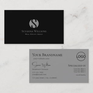 Elegantes Schlichtes Schwarz-Grau mit Monogramm un Visitenkarte