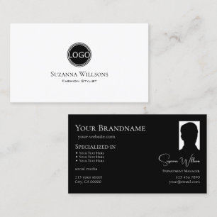 Elegantes Schlichtes Schwarz mit Logo und Foto-Chi Visitenkarte