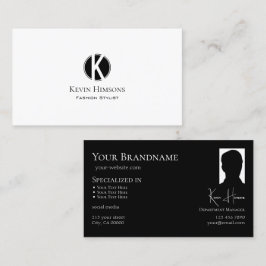 Elegantes Schlichtes Schwarz mit Monogramm und Fot Visitenkarte