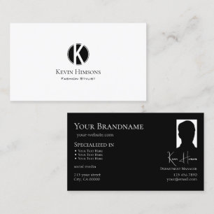 Elegantes Schlichtes Schwarz mit Monogramm und Fot Visitenkarte