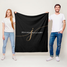 Elegantes schlichtes schwarzes und goldenes Schrif Fleecedecke