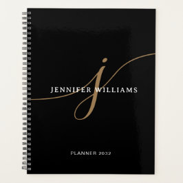 Elegantes schlichtes schwarzes und goldenes Schrif Planer