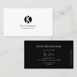 Elegantes Schlichtes Weiß und Schwarz mit Monogram Visitenkarte