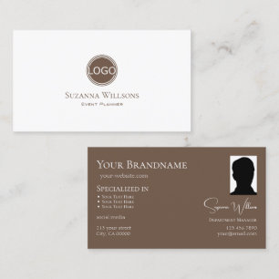 Elegantes Schlichtes Weißbraun mit Logos und Foto- Visitenkarte