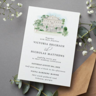 Elegantes Schloss Aquarell-Anwesen-Hochzeit Einladung