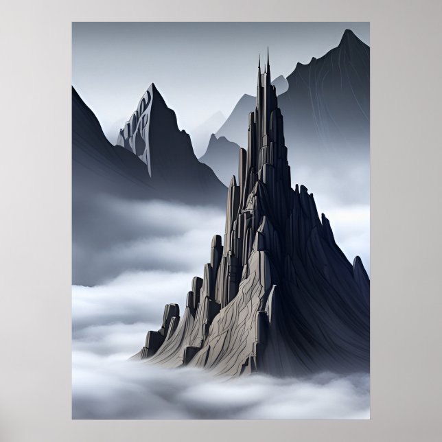 Elegantes Schloss auf den Mystischen Gipfeln AI Ge Poster (Vorne)