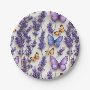 Elegantes Schmetterlingdesign und Lavenderdesign Pappteller