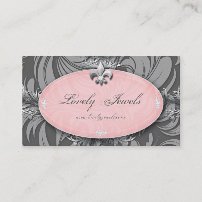 Elegantes Schmuck-Mode-Lilien-Rosa-Grau Visitenkarte (Vorderseite)