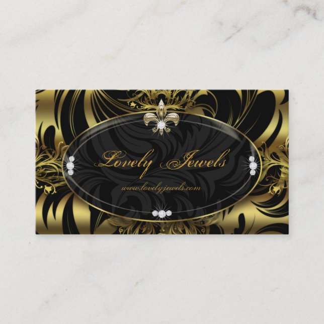 Elegantes Schmuck-Mode-Lilien-Schwarz-Gold Visitenkarte (Vorderseite)
