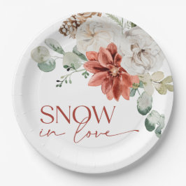 Elegantes Schnee in Liebe Winter Rotes Brautparty Pappteller