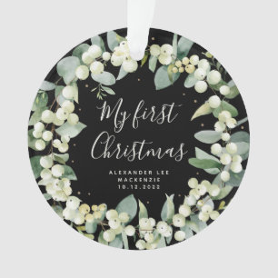 Elegantes Schneebeeren-Babys erstes Weihnachtsfoto Ornament