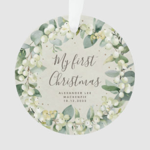 Elegantes Schneebeeren-Babys erstes Weihnachtsfoto Ornament