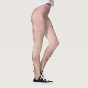 Elegantes Schneeflockenmuster aus Kupfer-Rose Leggings