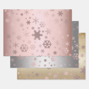 Elegantes Schneeflockenmuster der Weihnachtszeit-R Geschenkpapier Set