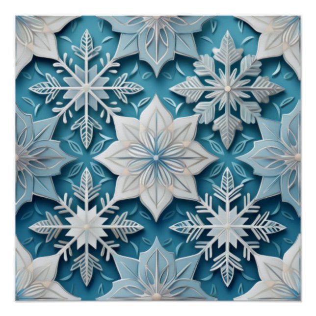 Elegantes Schneeflockenmuster für Winterdécor Poster (Vorderseite)