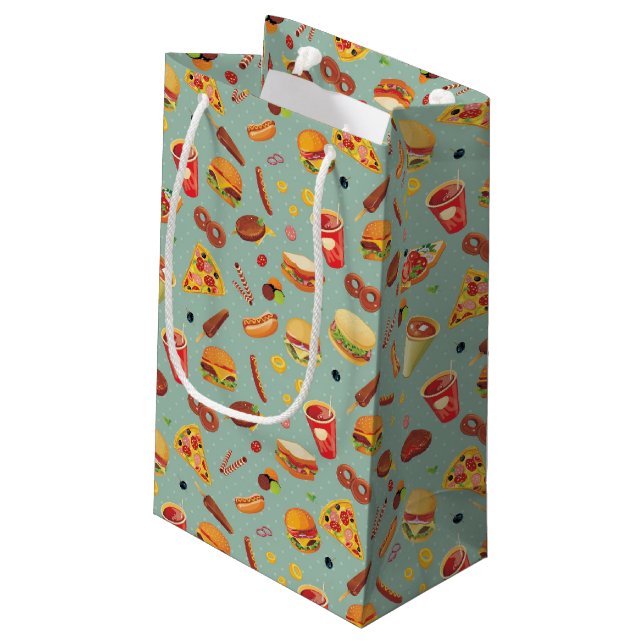 Elegantes Schnellimbiss-Muster Kleine Geschenktüte (Rückseite Schrägansicht)
