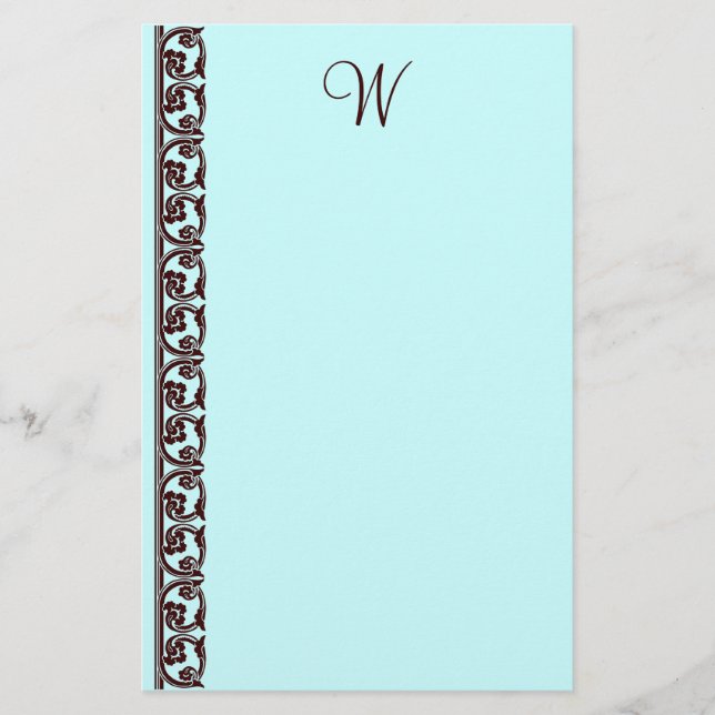 Elegantes Schokoladenbraun-Monogramm-Aquamarines G Briefpapier (Vorderseite)