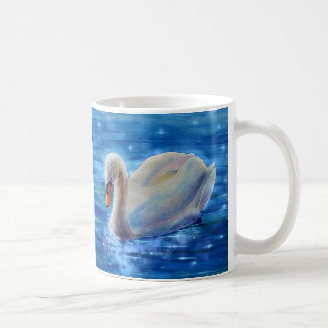 Elegantes, schönes weißes Schwan Aquarellbild Kaffeetasse (Rechts)