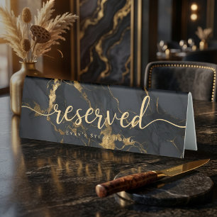 Elegantes Schrift Agat Gold Schwarz Marmor Reservi Tischaufsteller