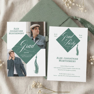 Elegantes Schrift Grad Cap Quaste Abschlussfoto Einladung