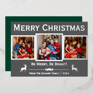 Elegantes Schrift-Rentier-Weihnachtsfamilie 3 Foto Folien Feiertagskarte