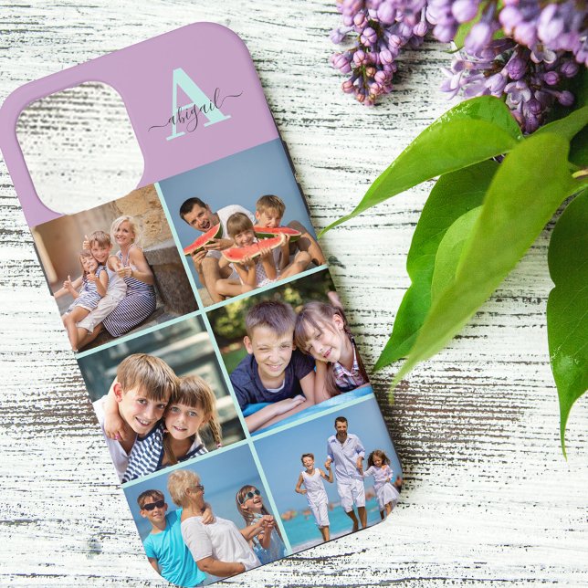 Elegantes Schriftmonogramm 6 Foto Lila und Mint Case-Mate iPhone Hülle (Von Creator hochgeladen)