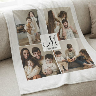 Elegantes Schriftmonogramm-Fotocollage Fleecedecke