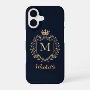 Elegantes Schriftmonogramm Luxus Schwarz Gold iPhone 16 Hülle