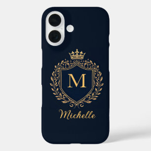 Elegantes Schriftmonogramm Luxus Schwarz Gold iPhone 16 Hülle