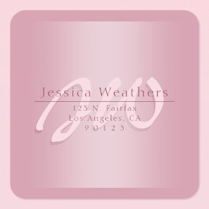 Elegantes Schriftmonogramm Mauve Ombre Rücksendead Quadratischer Aufkleber