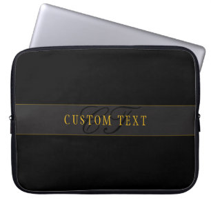 Elegantes Schriftmonogramm Schwarz & Gold Laptopschutzhülle