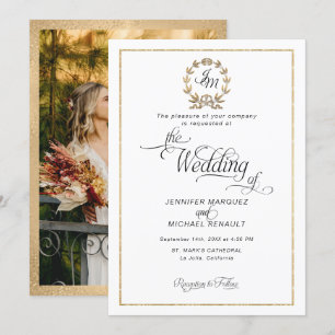 Elegantes Schriftzug Gold Kranz Monogramm Foto Hoc Einladung