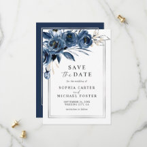 Elegantes Schriftzug Marineblau Blumen Hochzeitsfo