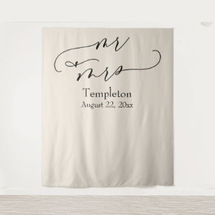 Elegantes Schriftzug Mr & Mrs Cream Foto Hintergru Wandteppich
