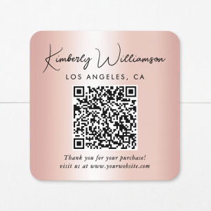 Elegantes Schriftzug QR-Code Roségold Danke Quadratischer Aufkleber