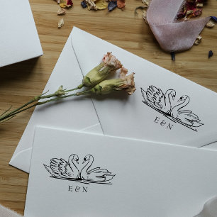Elegantes Schwan-Paar Hochzeitsmonogramm Permastempel