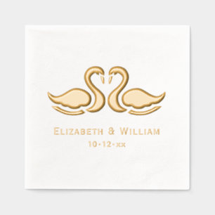 Elegantes Schwan-Silhouette-Hochzeitspaar Servietten Mit Folie