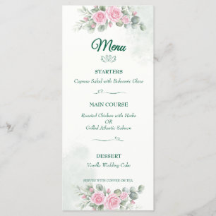 Elegantes Schwan- und Rosa-Rosen-Hochzeitsmenü - 2 Menükarte