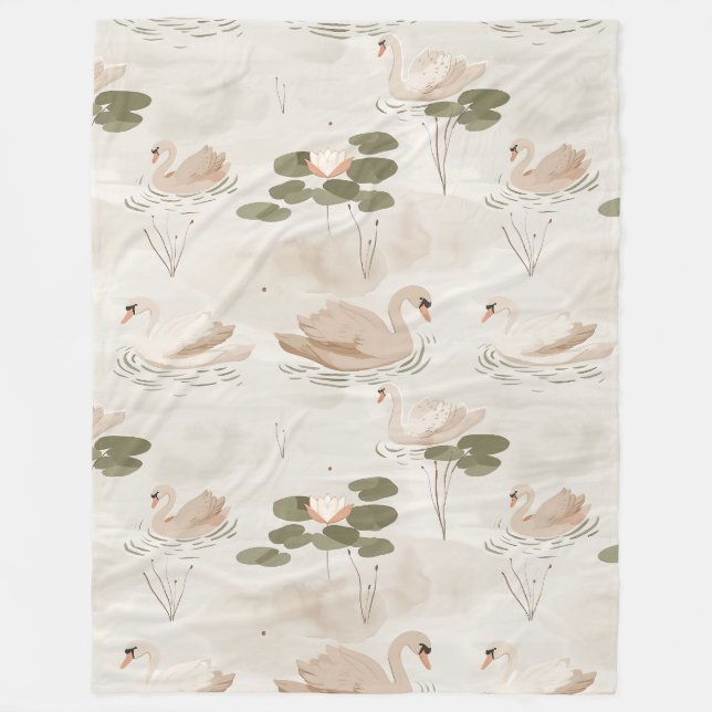 Elegantes Schwanenmuster Fleecedecke (Vorderseite)