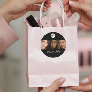 Elegantes Schwarz 3 Foto Make-up Geschäft Danke Runder Aufkleber