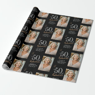 Elegantes Schwarz 50 und Fabelhaftes 50. Geburtsta Geschenkpapier