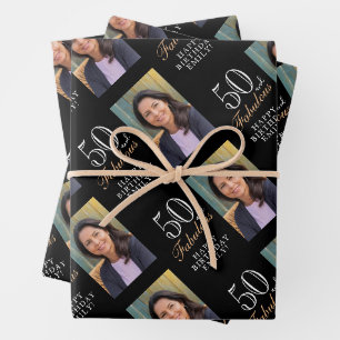 Elegantes Schwarz 50 und Fabelhaftes 50. Geburtsta Geschenkpapier Set